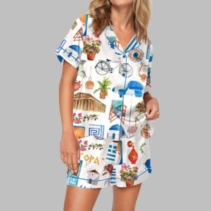 Greece Travel Pajama Set For Womens