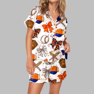 Baseball Coquette Bow Pajama Set For Women 1