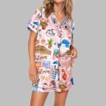 Womens Santorini Greece Travel Pajama Set