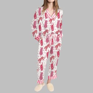 Retro Pink Leopard Pajama Set For Women 1