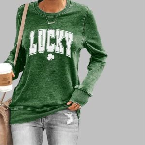 Women's Lucky St Patrick's Day Shamrock Print Sweatshirt