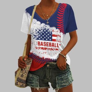 Women's Baseball Flag Printed T-Shirt