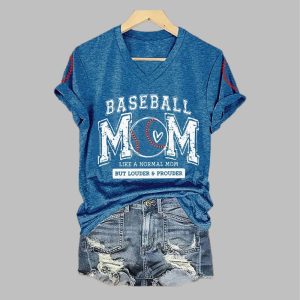 Women's Baseball Mom Like A Normal Mom But Louder And Prouder Casual V-Neck Tee