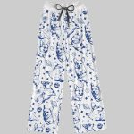 Corgi In Space Contrast Wide Leg Pants For Women