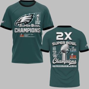 Eagles 2025 Super Bowl Champions 2x Super Bowl Champions Shirt 1