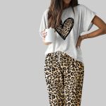 Leopard Heart Casual Pajama Set For Women