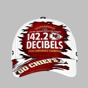 Chiefs Caution Hearing Protection Required 1422 Decibels 2024 Conference Champions Go Chiefs Hat 1