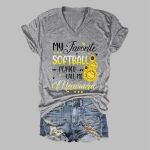 My Favorite Softball Player Calls Me Mawmaw Print V-Neck T-Shirt