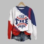 Retro Baseball Color Block Tis The Season Print Sweatshirt
