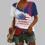 Women's Baseball Flag Printed T-Shirt