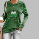 Women's Funny St. Patrick's Day Drink Up Bitches Green Beer Cheers Casual Sweatshirt