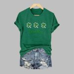 Women's Glitter St Patrick's Day Lucky Shamrock Print T-Shirt
