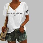 Women's Gulf Of Mexico Print V Neck Casual T-Shirt