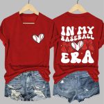 Women's In My Baseball Mom Era Printed V-Neck T-Shirt