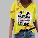 Women's Softball Life Proud Grandma of A Very Talented Catcher Print V-Neck T-Shirt