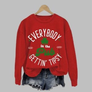 Women's Everybody In The Pub Getting Tipsy St. Patrick's Day Printed Crew Neck Sweatshirt