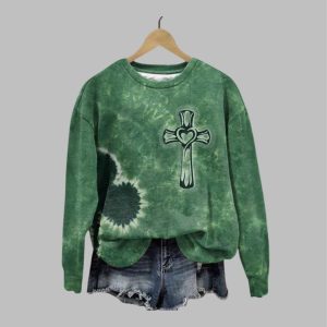 Women's Retro Faith Cross St. Patrick's Day Tie Dye Print Sweatshirt
