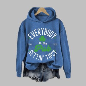 Women's Everybody In The Pub Getting Tipsy St. Patrick's Day Heat Transfer Hood Sweatshirt