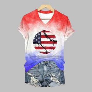 Women's Baseball Flag Printed Short-Sleeved T-Shirt