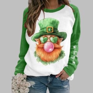 Women's St. Patrick's Day Leprechaun Lucky Shamrock Print Casual Sweatshirt