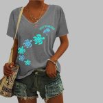 Women's Gulf Of Mexico Print V Neck Casual Shirt