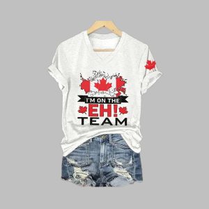 Women's I'm A Canadian Maple Leafs Print V-Neck T-Shirt