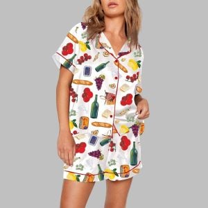Wine Food Print Pajama Set 1