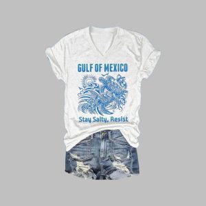 Women's Retro Gulf Of Mexico Stay Salty Resist Print T-Shirt