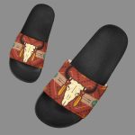 Brown Bison Skull Native American Slide Sandals