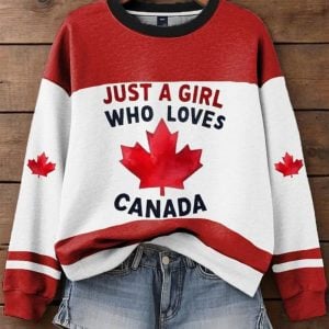 Canada Hockeys Just A Girl Who Loves Canada Printed Sweatshirt