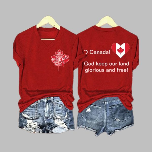 Canada Our Home And Native Land God Keep Our Land Glorious And Free Print T-Shirt