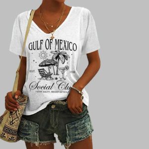 Women's Gulf Of Mexico Est 1550 Social Club Stay Salty Resist Often Print T-Shirt