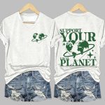 Earth Day Support Your Local Planet Print V-Neck T-Shirt