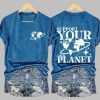 Earth Day Support Your Local Planet Print V Neck T Shirt 3