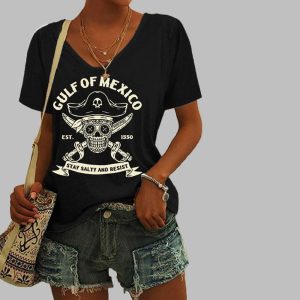 Women's Gulf Of Mexico Est 1550 Stay Salty And Resist Print T-Shirt