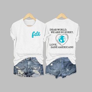 FDT Dear World We Are So Sorry Love Sane Americans Print T Shirt 1