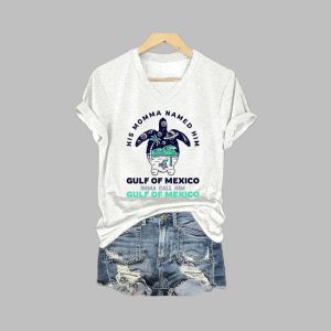 Women's His Momma Named Him Gulf of Mexico Print V-Neck T-Shirt