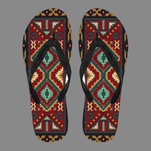 Native Red Yellow Pattern Native American Flip Flops
