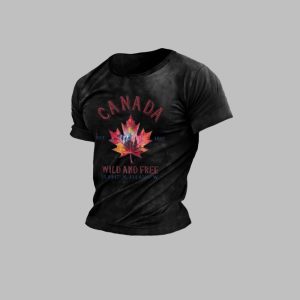 Men's Canadian Maple Leaf Wild And Free Print T-Shirt