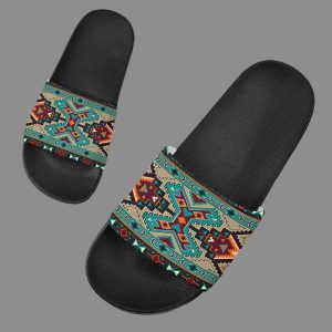 Tribe Blue Pattern Native American Slide Sandals
