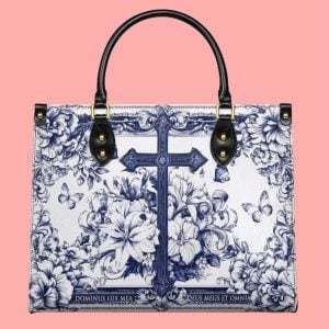 The Cross Amidst Blooming Faith Leather Bag