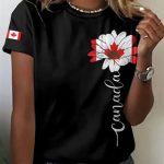 Women's Canadian Flag Print Crew Neck T-Shirt