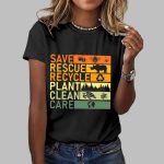 Women's Earth Day Save Rescue Recycle Plant Clean Care Printed T-Shirt