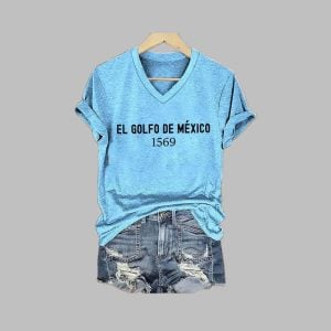 Women's Gulf Of Mexico El Golfo De Mexico 1569 Printed V-Neck T-Shirt