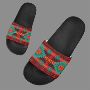 Red Geometric Pattern Slide Sandals