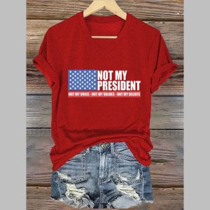 Women's Not my President Print V-Neck T-Shirt