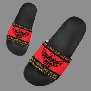 Red Thunderbird Pattern Native American Slide Sandals
