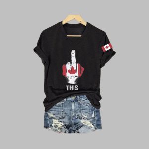 Womens Canadian Pride Print V Neck T Shirt 0