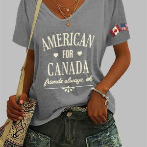 American For Canada Friends Always Print T-Shirt