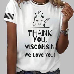Cat Thank You Wisconsin We Love You Print T-Shirt